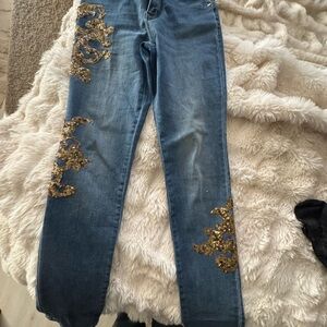 Chico's Blue Skinny Jeans with Gold Embellishments